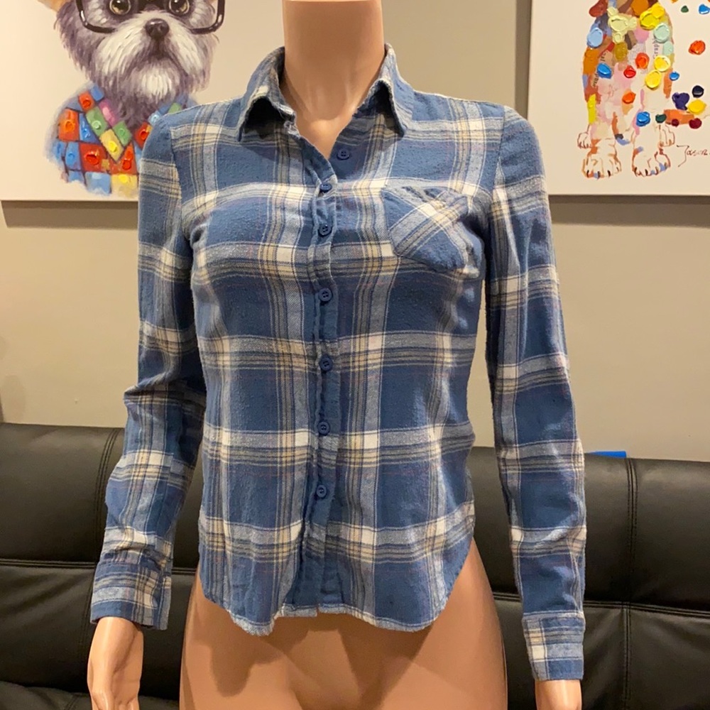 PacSun Blue Plaid Flannel Button Down Shirt Soft Casual Long Sleeve Small